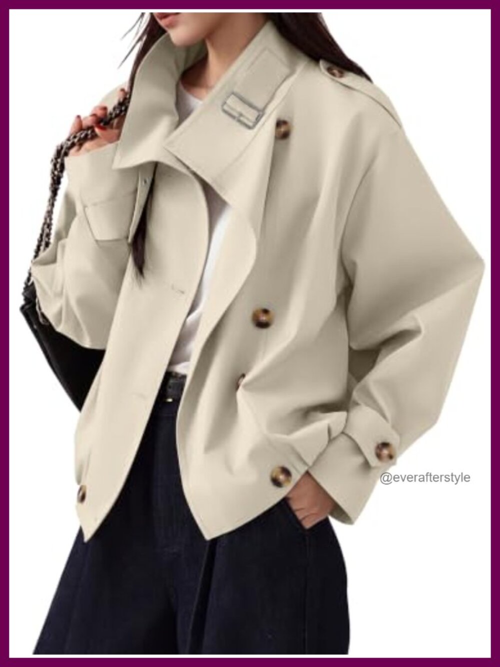 Cropped Trench Coat Button Front Jacket with Pockets 100% Polyester